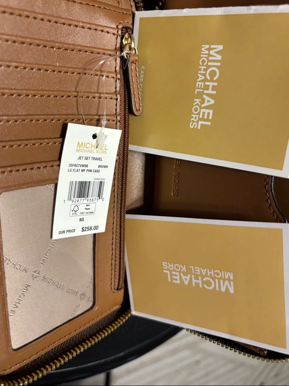 Michael‎ Kors Brown Signature Logo Wristlet.  Jet Set Travel Wallet.
